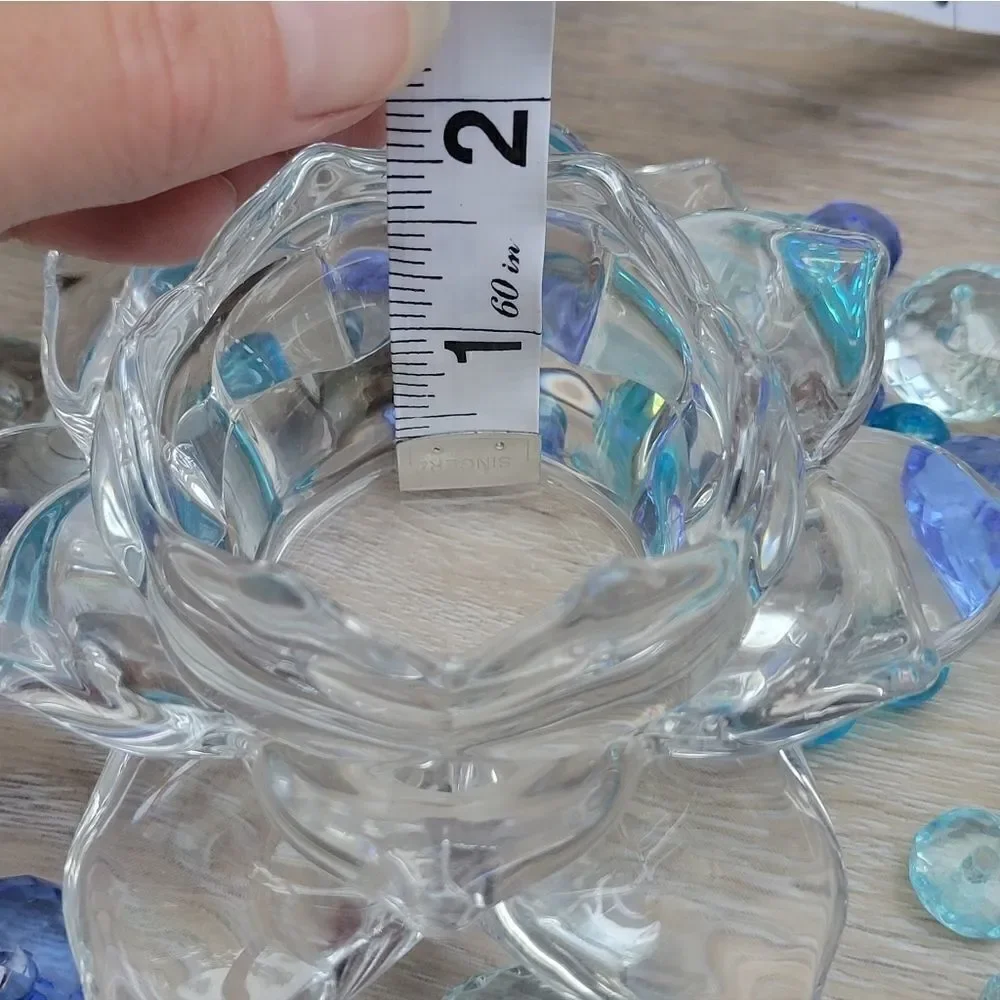 Lotus glass candle holders  with blue beads These are stunning! Pair of tabletop